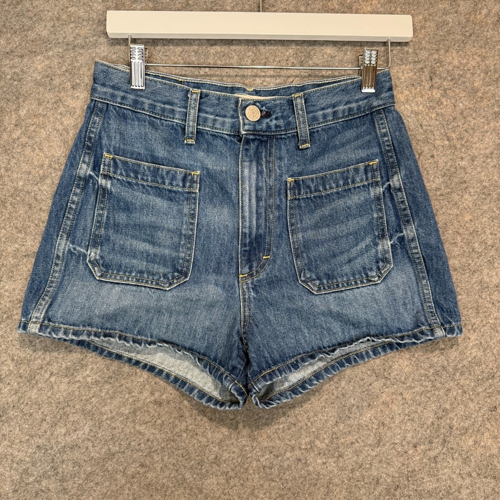 AMO Patch Pocket High Rise Denim Shorts Womens 25 Blue Delight Summer Jean